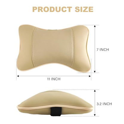 2 Pack Car Neck Pillow PU Leather Automotive Headrest Pillow for Car Support Neck Pain Relief Universal Car Pillow (Beige) - color: Beige