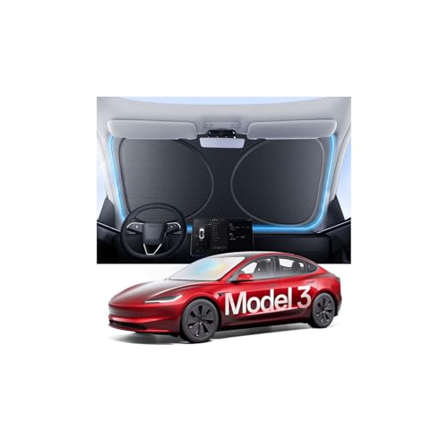 Windshield Sun Shade for Tesla Model 3 2016-2026 (Highland), 100% UV Block & Heat Insulation, Custom Fit Sunshade, Foldable Car Sunshade with Storage Bag, Protect Interior Accessories - size: Model 3 (2016-2026)