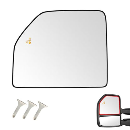 Senzeal Driver Side Heated Mirror Glass with Blind Spot Detection BLIS for Ford F150 2015-2020 Ford F250 F350 F450 F550 2017-2022 Upper Tow Mirror (Left Side) - size: Driver Upper Side with Blind Spot (Left)