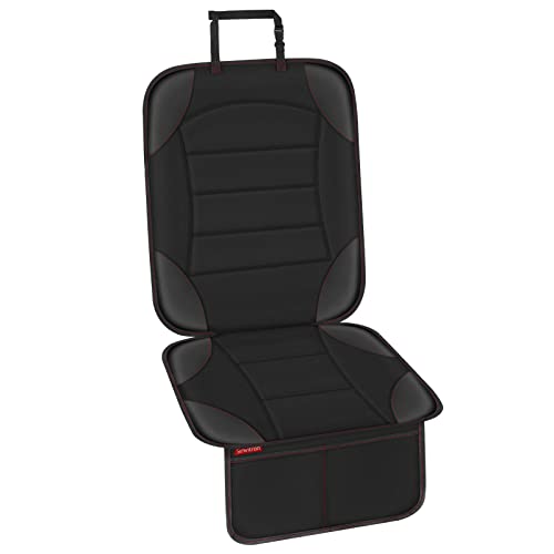 Sinvitron Car Seat Protector for Child Car Seat - Waterproof Non-Slip Leather Mat with 2 Mesh Pockets, Universal Seat Cover for Baby, Pets & Vehicles (1-Pack, Black) - color: 1 Pack Back