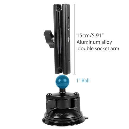 xik 1" Ball Suction Cup Base Mount with 5.91" Double Socket Arm for Phone Tablet Action Camera Holder Mount, 3.5" Large Suction Cup Base for Windshield, Fits RAM B Size Mounts (with 5.91" Arm) - size: Suction Cup Base with 5.91" Arm