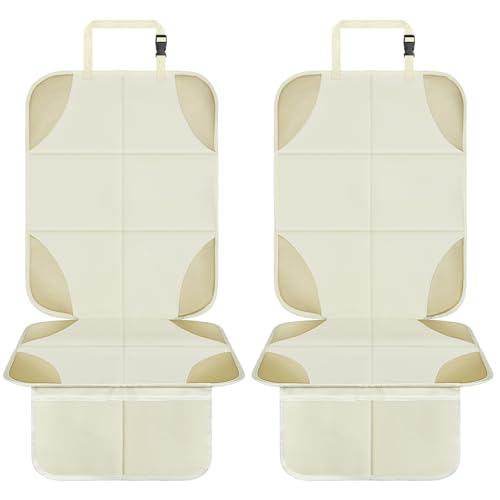 Musclez Car Seat Protectors, Car Seat Covers Waterproof 600D Fabric, Non-Slip Backing & 2 Mesh Pockets Carseat Protector for Child Safety Seats, Pets, Automotive Interior Protection (White-2pcs) - color: White-2pcs