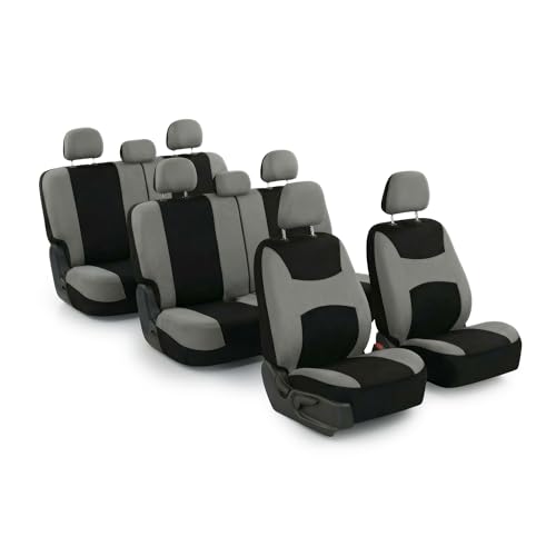 FH Group Automotive Seat Covers Light & Breezy Flat Cloth Seat Cover Three Row Set Gray, Airbag and Split Rear Car Seat Cover Universal Fit Interior Accessories for Cars Trucks and SUV Car Accessories - color: Gray, size: 8-Seater Set