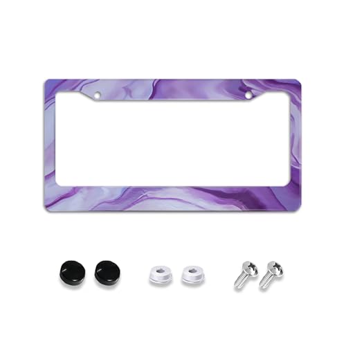 Marble Purple License Plate Frame Cover Tag Holder, Gradient Amethyst Car Accessories Tag Decoration Stainless Aluminum with 2 Holes Screws Decorative 12X6 Inch for Men Women US Universal Auto Parts - color: Marble Purple