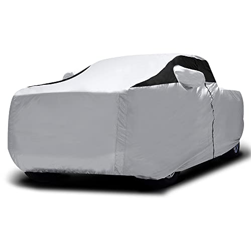 Titan Premium Multi-Layer PEVA Car Cover for Large Pick-up Trucks 213-234”. Waterproof, UV Protection, Anti-Scratch Protective Lining, Driver-Side Zippered Opening. Fits F-150, Silverado and More. - color: Silver with Black Stripe, size: Large Pickup Truc
