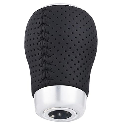 Arenbel 5 Speed Manual Gear Shifter Stick Handle Black Stitched Leather Shift Lever Knob Replacement Fit Most Trucks Cars - color: black with black stitching