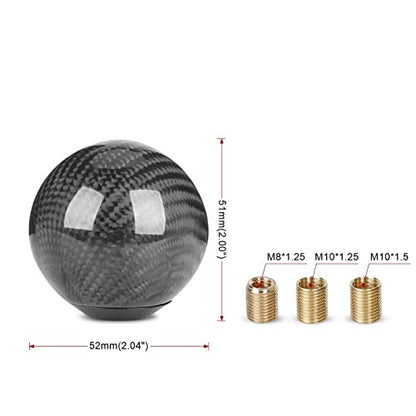 Carbon Fiber Shift Knob Gear,Universal Carbon Fiber Style Round Ball Shift Knob with 3 Adapter,Fit for Manual Car (Black) - color: Carbon Fiber(Black)