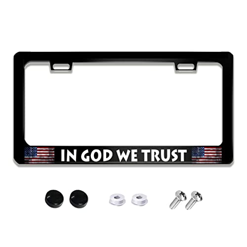 in God We Trust License Plate Frame with American Flag Design Stainless Steels Car Tag Holder Frames with 2 Holes and Screws 12 x 6 Inch Decoration for US Vehicles Standard for Women Men - color: in God We Trust