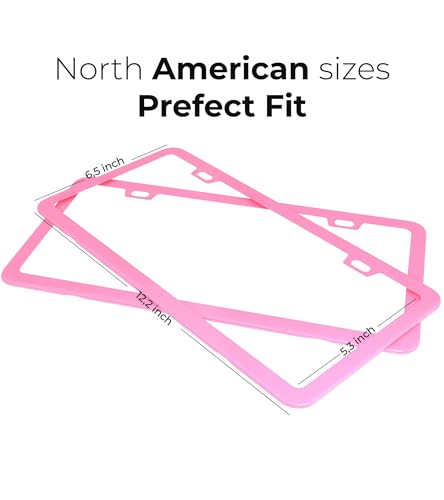 Pink License Plate Frame - 2-Hole Sleek Style, Stainless Steel, Premium Metal Durability, Easy Install, 2-Pack Gift Box - Matte Painted Finish - color: Pink(Women's Favorite)