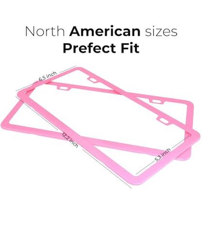 Pink License Plate Frame - 2-Hole Sleek Style, Stainless Steel, Premium Metal Durability, Easy Install, 2-Pack Gift Box - Matte Painted Finish - color: Pink(Women's Favorite)