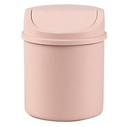 2 L Plastic Mini Desktop Trash Can, Swing-Top Tiny Waste Bin, Pink - color: pink