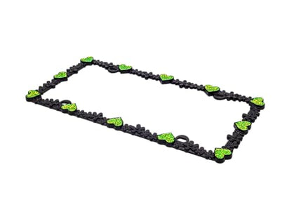 Creathome 3D Shining Daisy Heart License Plate Frame from Pure Zinc Alloy Metal Perfect Plate Holder, Matt Black with Green Glitter, Luminously Heart - color: Matt Black with Green Glitter, Luminously Heart