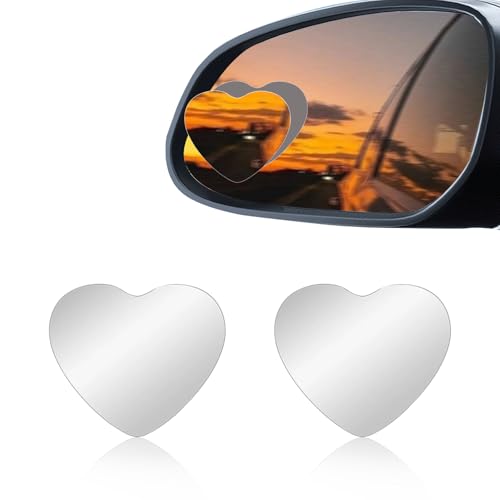 2 Pack HD Glass Blind Spot Mirror 360° Adjustable Frameless Convex Rear View Mirrors Exterior Accessories with Wide Angle for Car SUV and Trucks Easy Install (Heart Shaped Mirror) - style: Heart Shaped Mirror