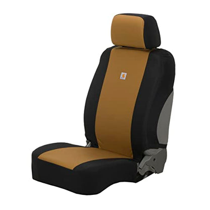 Carhartt Universal Nylon Duck Canvas Fitted Bucket Seat Cover, Durable Seat Protection with Rain Defender, Single, Black and Carhartt Brown - color: Black and Carhartt Brown, size: One Size
