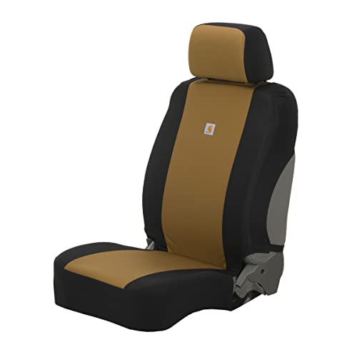 Carhartt Universal Nylon Duck Canvas Fitted Bucket Seat Cover, Durable Seat Protection with Rain Defender, Single, Black and Carhartt Brown - color: Black and Carhartt Brown, size: One Size