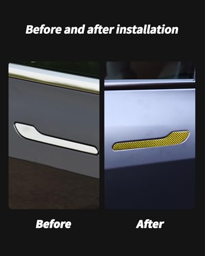 Carbon Fiber Door Handle Cover, Door Handle Protective Cover Decoration Compatible with Tesla Model Y/3 Accessories (2017-2025) Highland & Juniper Compatible (4 Pieces) (Yellow with drip) - style: Yellow with drip
