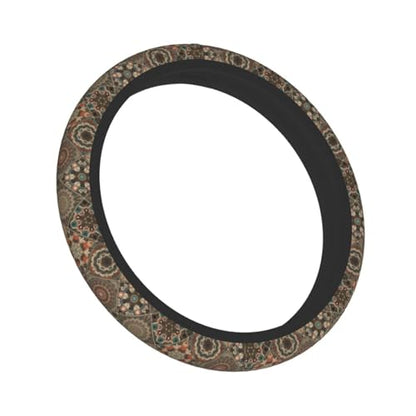 Bohemia Steering Wheel Cover with 2 Car Coasters Non Slip Neoprene for Women Men Universal 15 Inch - color: Bohemia