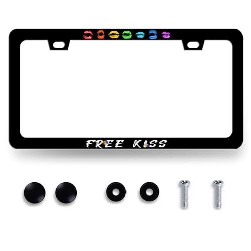 Sexy Lips License Plate Frame Colorful Kiss License Plate Holder for Personalized Car Decorative Stainless Steel Funny Text License Plate Lip Auto Part with Screws 12.2" x 6.2" - color: Sexy Lips Kiss