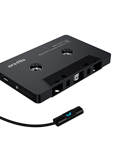 arsvita Bluetooth 5.0 Cassette to Aux Adapter for Car, Tape Audio Adapter, Hands-Free Call, Charcoal Black