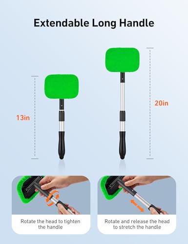 AstroAI Windshield Cleaner Tool, Microfiber Car Window Cleaner with 4 Reusable and Washable Microfiber Pads and Extendable Handle Auto Inside Glass Wiper Kit, Green - color: Green