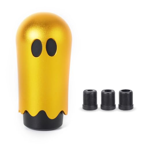 Ghost Shift Knob, Aluminum Weighted Automotive Gear Shift Manual knobs Lever with 3 Threaded Adapters M8 M10 M12 x 1.25, Universal for Vehicle Funny Cool Spooky Car Accessories (Gold) - color: Gold
