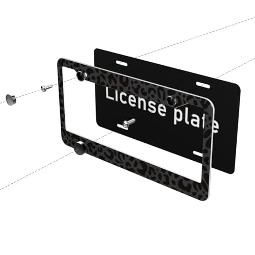 Black Leopard Print Cheetah License Plate Frame Black Animal Print Steering Wheel Cover Funny Cars Decor Aluminum Plate Frame Anti-Slip Breathable with Screws Fits Standard Us Ca Vehicles - color: Black Leopard Print Cheetah
