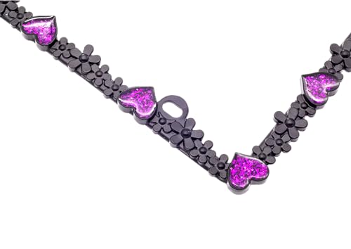 Creathome 3D Shining Daisy Heart License Plate Frame from Pure Zinc Alloy Metal Perfect Plate Holder, Matt Black with Purple Glitter, Luminously Heart - color: Matt Black with Purple Glitter, Luminously Heart