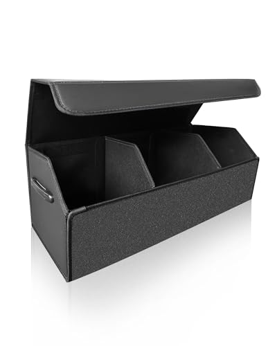 Fyzeoty Car Organizers for Trunk for Suv Sedan, Leather Storage Box,Extra Large,Magnetic Lid,Collapsible and Adjustable, S004, Black - color: Black, size: Extra Large