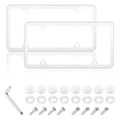 2PCS Colorful Car License Plate Frames with Gaskets Screws and Caps,Stainless Steel 4 Holes License Plate Holder Fits U.S. Standard,Universal Car Tag Frame Car Accessories (Silver) - color: Silver