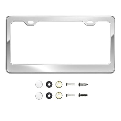 T304 Stainless Steel License Plate Frame – 8K Mirror Polish Finish, Rust-Resistant, Slim Design, Universal Fit, Includes Screw Caps, Washers & Stainless Steel Screws (Chrome) - color: Chrome