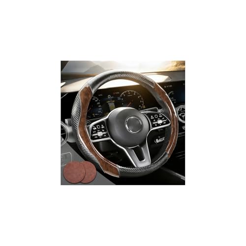 Wood Grain Steering Wheel Cover Carbon Car Steering Wheel Covers 14 1/2-15 inch with Coasters Microfiber Leather Splicing Breathable Anti-Slip Durable Universal Steering Wheel Protective - color: carbone