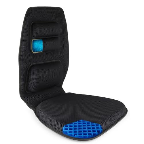 FOMI Premium Gel Cushion and Firm Back Support | Seat Cushion Pad and Upper Lower Thoracic and Lumbar Pillow for Car, Office Chair | Pressure Sore, Coccyx Pain Relief | Posture Aid (Grid Gel) - size: Back - 19"