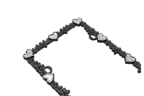 Creathome 3D Shining Daisy Heart License Plate Frame from Pure Zinc Alloy Metal Perfect Plate Holder, Matt Black with Silver Glitter Luminously Heart - color: Matt Black with Silver Glitter, Luminously Heart