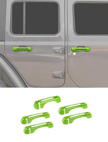 Savadicar 5-Piece Green Door Handle Cover Trim Kit for Jeep Wrangler JL JLU 4xe & Gladiator JT 2018-Present – Exterior Handle Cap Accent Accessories - color: Green, size: Front & Rear & Tailgate, style: Hollow