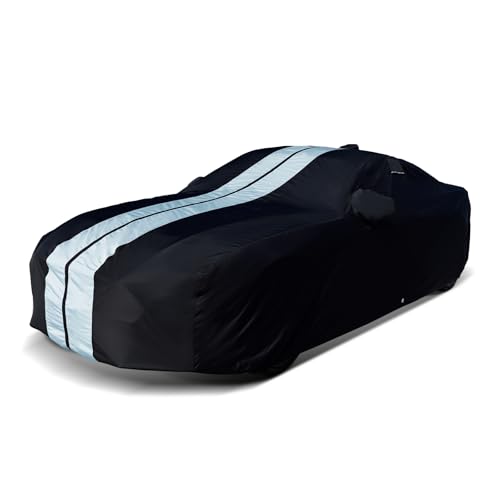 iCarCover Premium Heavy Duty Car Cover - Waterproof All Weather Rain Snow UV Protection, Mustang, Camaro, XK, 4-Series, 4 Series, M4, Supra, Thunderbird, Size C10 (See Size Chart), Stripe - Black/Gray - color: Sedan & Coupe - Black/Gray, size: C10 for Sed