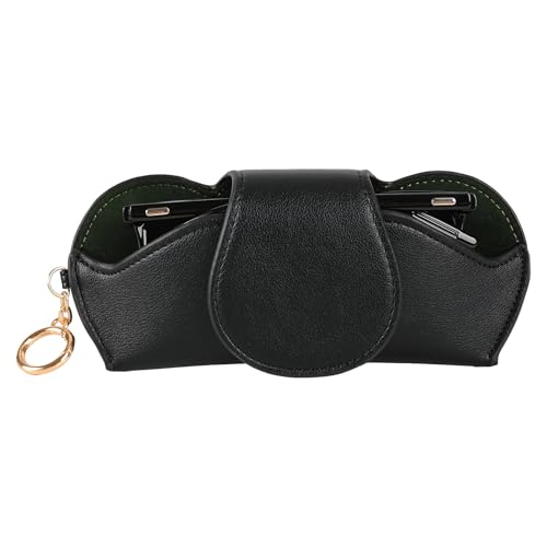 KINIVA Sunglasses Holder for Car Visor with Hanging Hook Portable Leather Glasses Storage Bag with Detachable Clips - color: Black