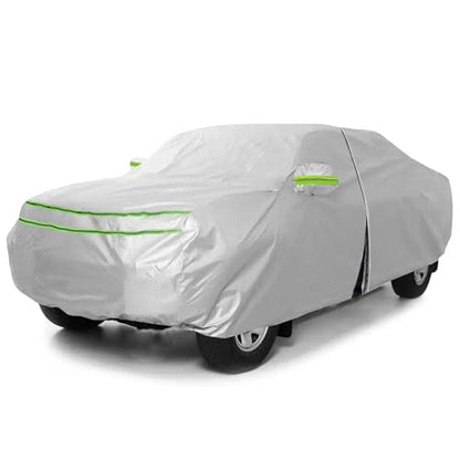 All Weather Universal Car Cover, Waterproof Snow Proof UV Proof Scratch Proof Bird Droppings Proof with Driving Cab Zipper, Fit for Pickup Truck Body Length 230" to 260" - Silvery