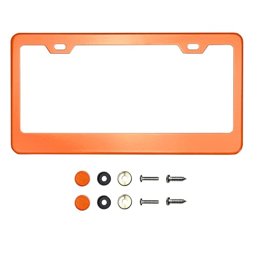T304 Stainless Steel License Plate Frame – 8K Mirror Polish Finish, Rust-Resistant, Slim Design, Universal Fit, Includes Screw Caps, Washers & Stainless Steel Screws (Orange) - color: Orange