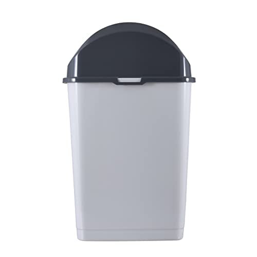 Superio Kitchen Trash Can with Swing Top Lid 9 Gallon Slim Waste Bin 37 Qt Sturdy Plastic Garbage Can Medium Recycling Bin for Office, Bathroom, Under Counter, Dorm, Bedroom (Smoke White/Grey, 2) - size: 9 Gallon, style: 2 Pack