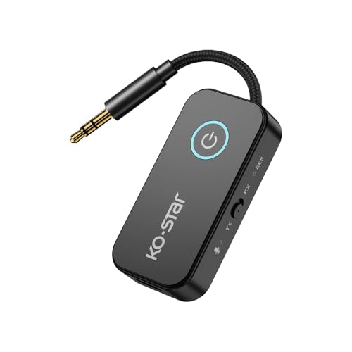 Bluetooth 6.0 Transmitter Receiver for 2 Airpods or Headphones, Airplane Travel Essentials 2-in-1 Wireless Bluetooth Adapter, 3.5MM AUX Jack Adapter on Flight, TV, Car Stereo