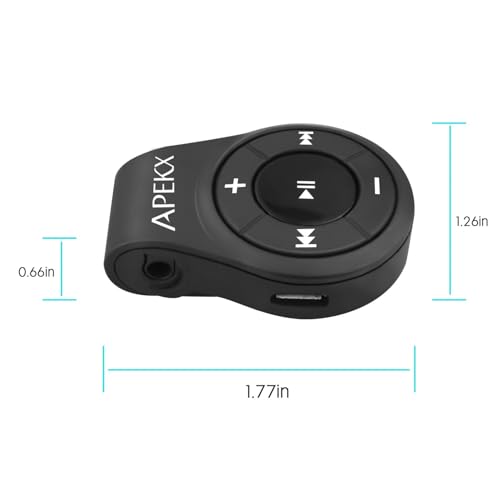 APEKX Clip Bluetooth Audio Adapter for Headphones, Headset, Speaker, Wireless Receiver with MIC for Hands-Released Call and Music