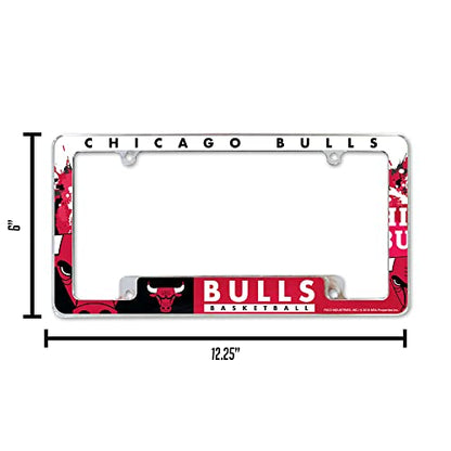 Rico Industries NBA Chicago Bulls Primary 12" x 6" Chrome All Over Automotive License Plate Frame for Car/Truck/SUV