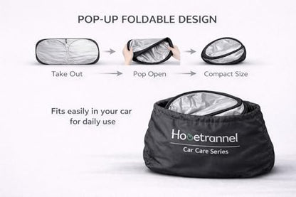 Car Windshield Sun Shade with Mirror Opening, Foldable 240T Reflective Front Windshield Sunshade, 64 x 32 in, for Cars, SUVs, Trucks