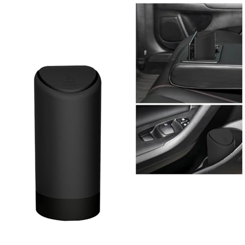 1 Pack Car Trash Can, 2.5In x 6.2In Soft Silicone Portable Vehicle Trash Cup with Lid, Universal Embedded Waterproof Automotive Trash Storage Accessories for Truck SUV Car (Black)