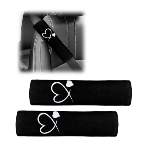 Craedli 2PCS Heart-Shaped Car Seat Belt Covers, Comfortable Auto Seat Shoulder Strap Pads Protect Neck, Cute Soft Vehicle Safe Harness Pad for Most Cars (Black) - color: Black