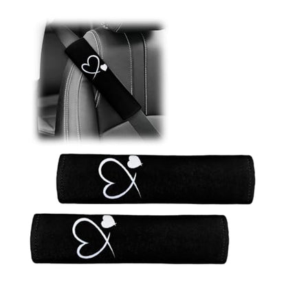 Craedli 2PCS Heart-Shaped Car Seat Belt Covers, Comfortable Auto Seat Shoulder Strap Pads Protect Neck, Cute Soft Vehicle Safe Harness Pad for Most Cars (Black) - color: Black