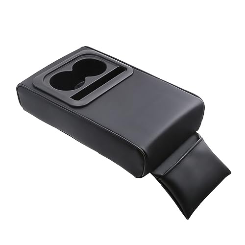 PU Leather Armrest Cushion with Cup Holder, Car Center Console Pad with Front Storage Pocket, Elbow Rest Pillow, Universal Car Armrest Seat Box Cover Protector - Black - color: Black