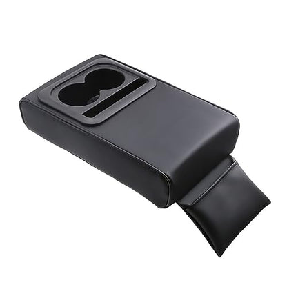 PU Leather Armrest Cushion with Cup Holder, Car Center Console Pad with Front Storage Pocket, Elbow Rest Pillow, Universal Car Armrest Seat Box Cover Protector - Black - color: Black