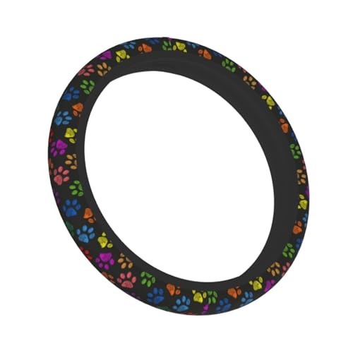 Paw Prints Steering Wheel Cover with 2 Car Coasters Non Slip Neoprene for Women Men Universal 15 Inch - color: Paw Prints
