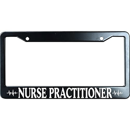 Black Nurse Practitioner Heartbeat Stainless Steel License Plate Frame for Men/Women with 2 Screw Caps for US/CA Vehicles - color: Nurse Practitioner Heartbeat